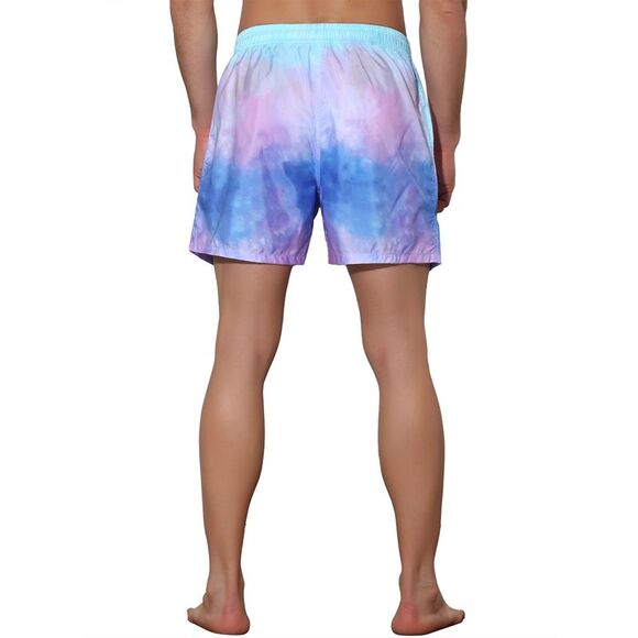 Men's Tie Dye Printed Elastic Waistband Vacation Swim Trunks Blue - Picture 3 of 5
